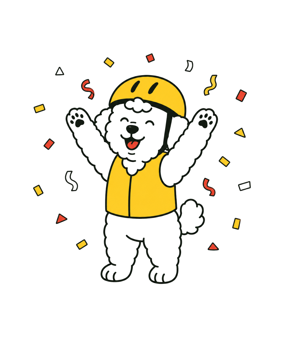 Defensive Pedal mascot cheering under falling confetti