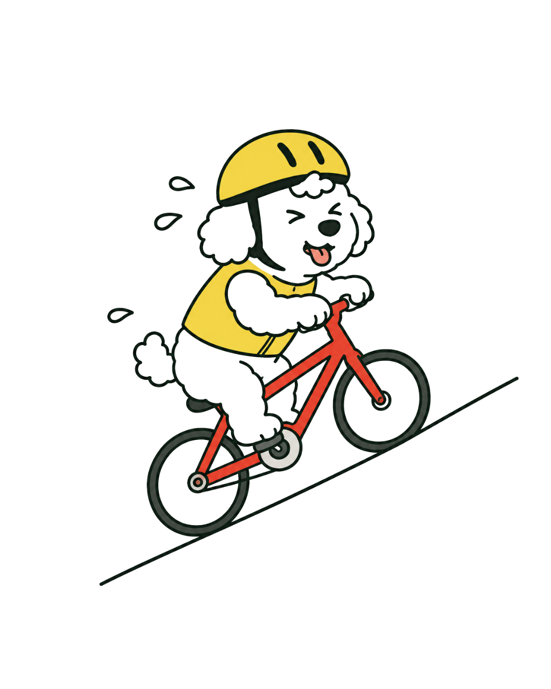 Defensive Pedal mascot pedalling hard up a hill