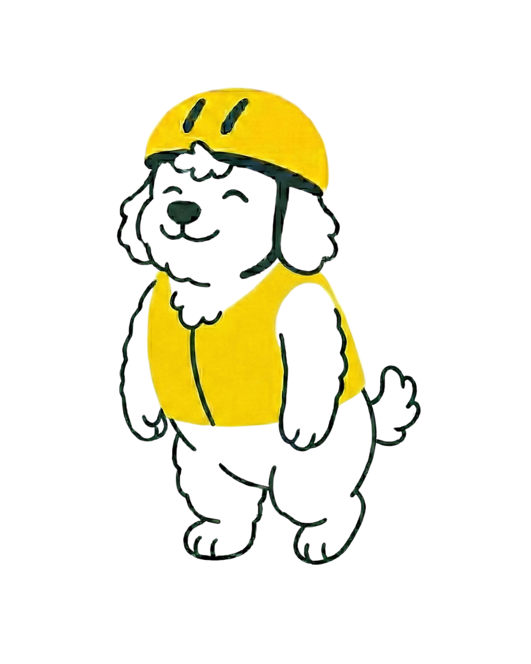 Defensive Pedal mascot standing relaxed with eyes closed