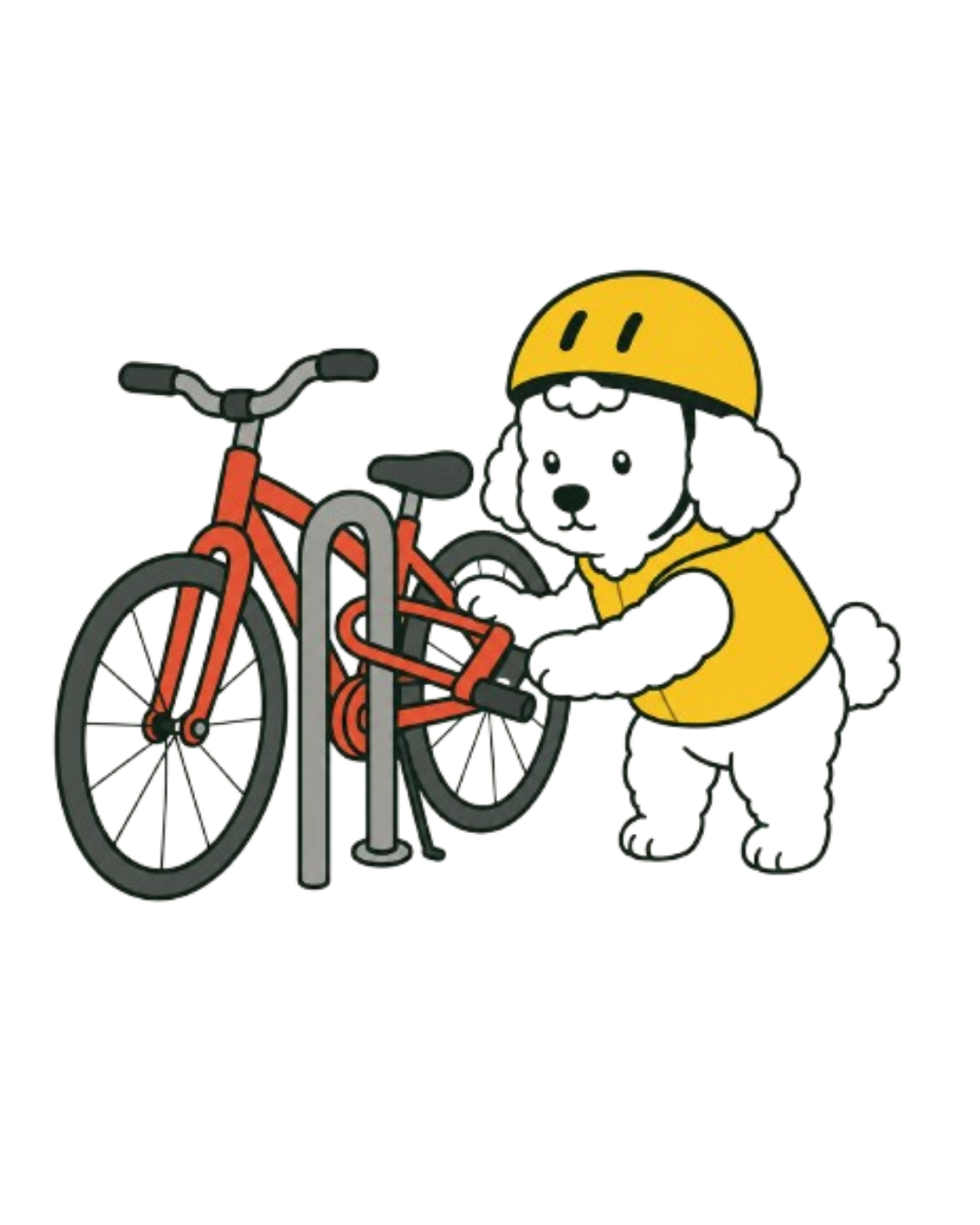 Defensive Pedal mascot locking a bike to a rack