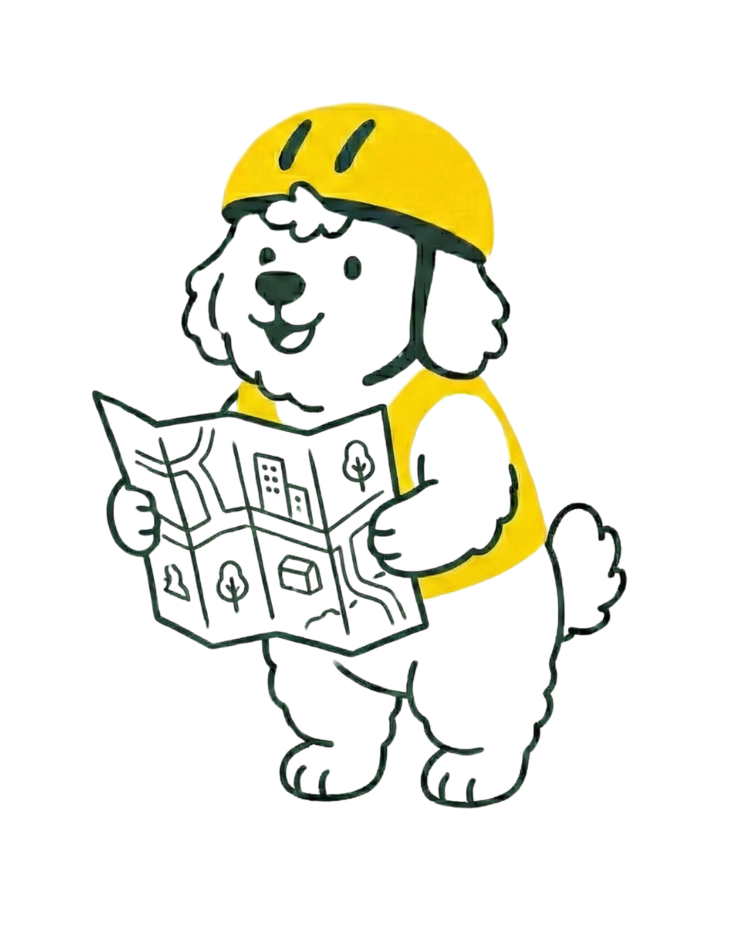 Defensive Pedal mascot smiling and holding a city map