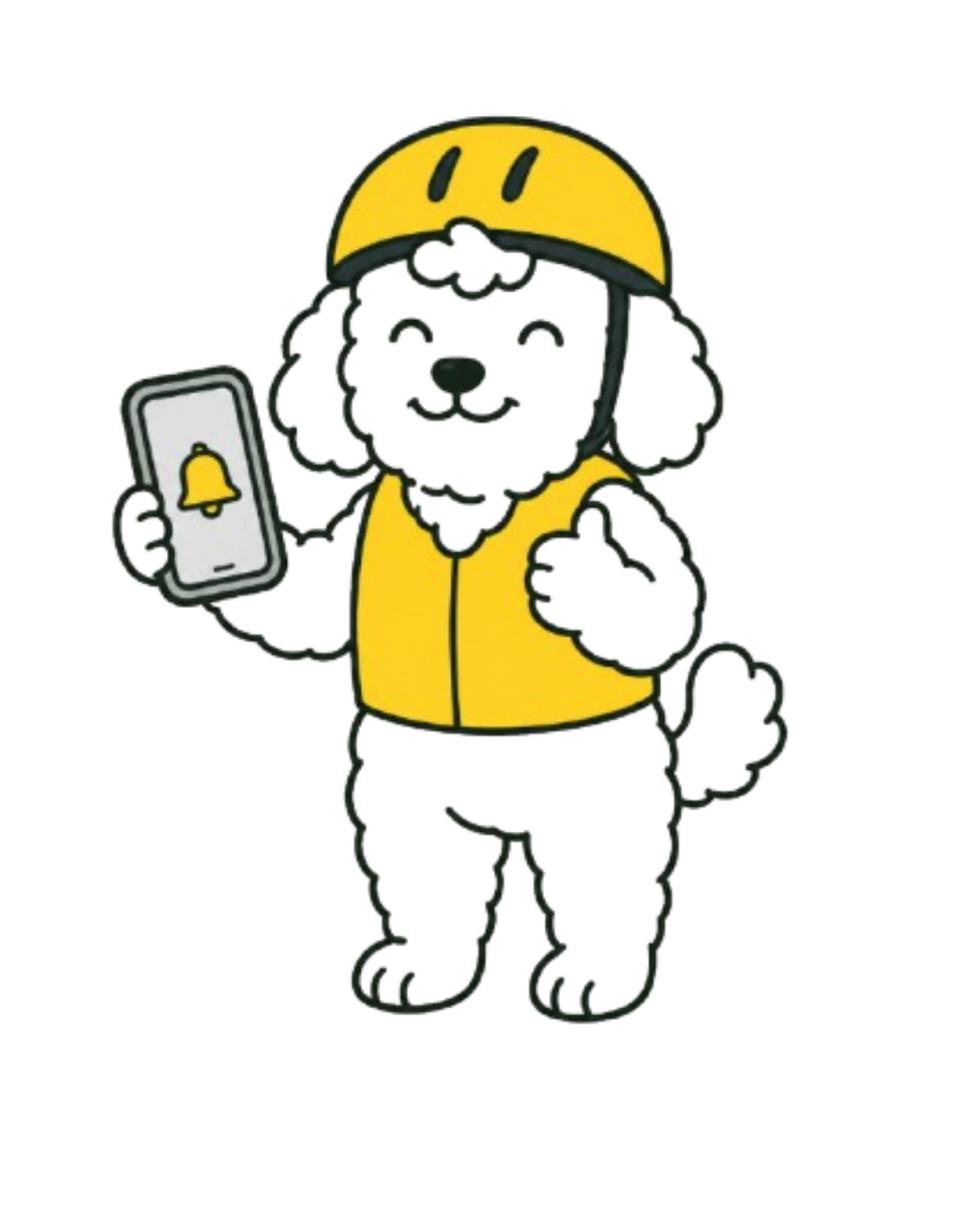 Defensive Pedal mascot holding up a phone with an alert and giving a thumbs up