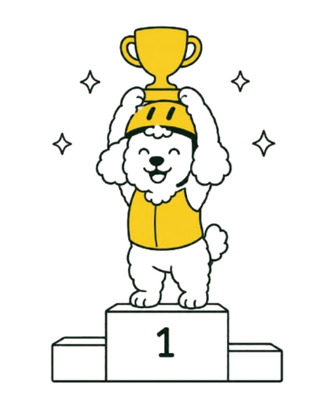 Defensive Pedal mascot on the top step of a podium lifting a trophy